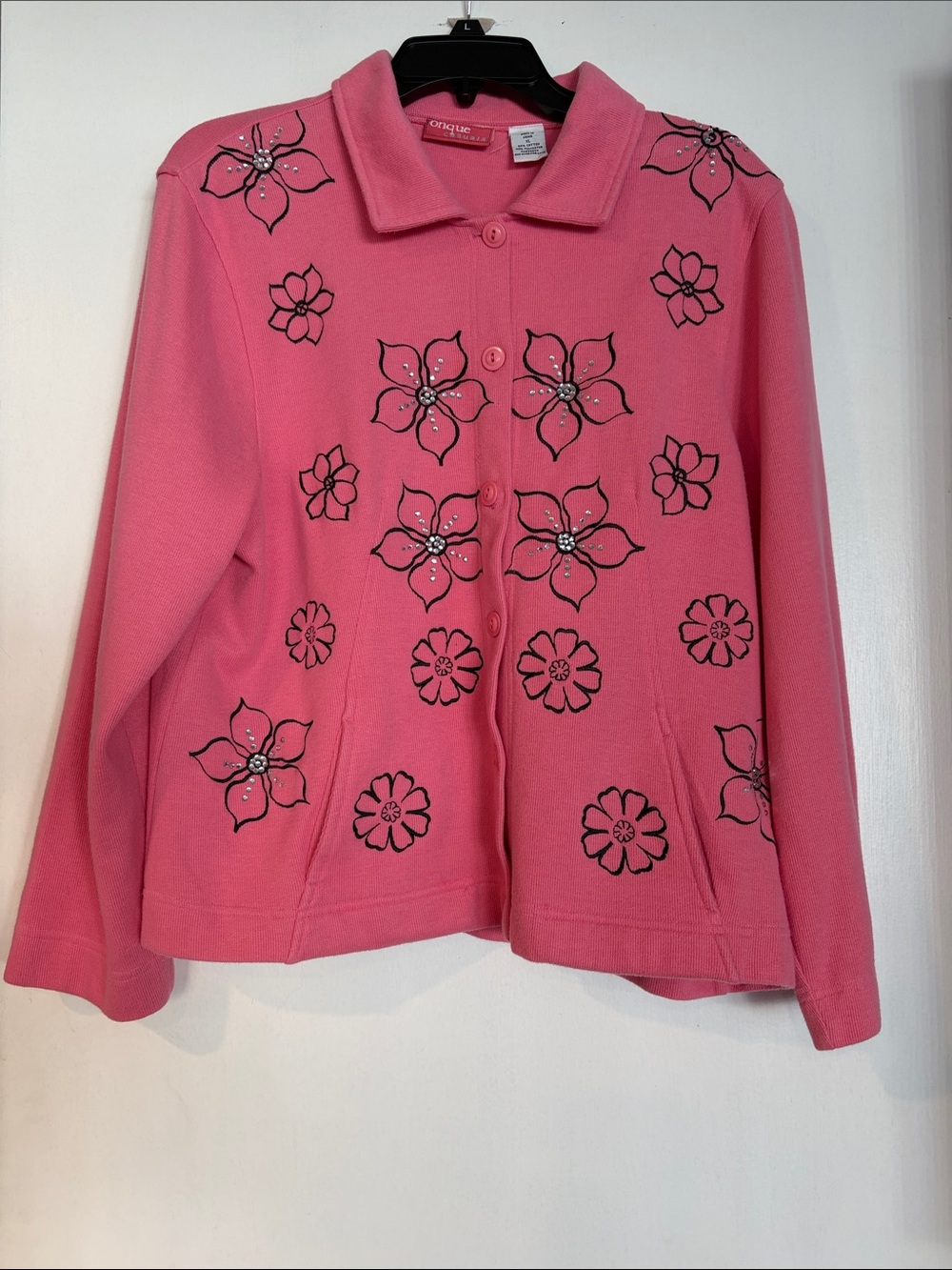 Onque Casuals Pink Floral Embellished Button Jacket
